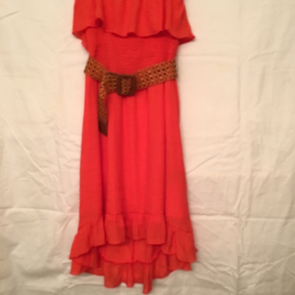 Dark Salmon color Strapless Ruffle Dress w/belt💐Host Pick💐 - Picture 3 of 8